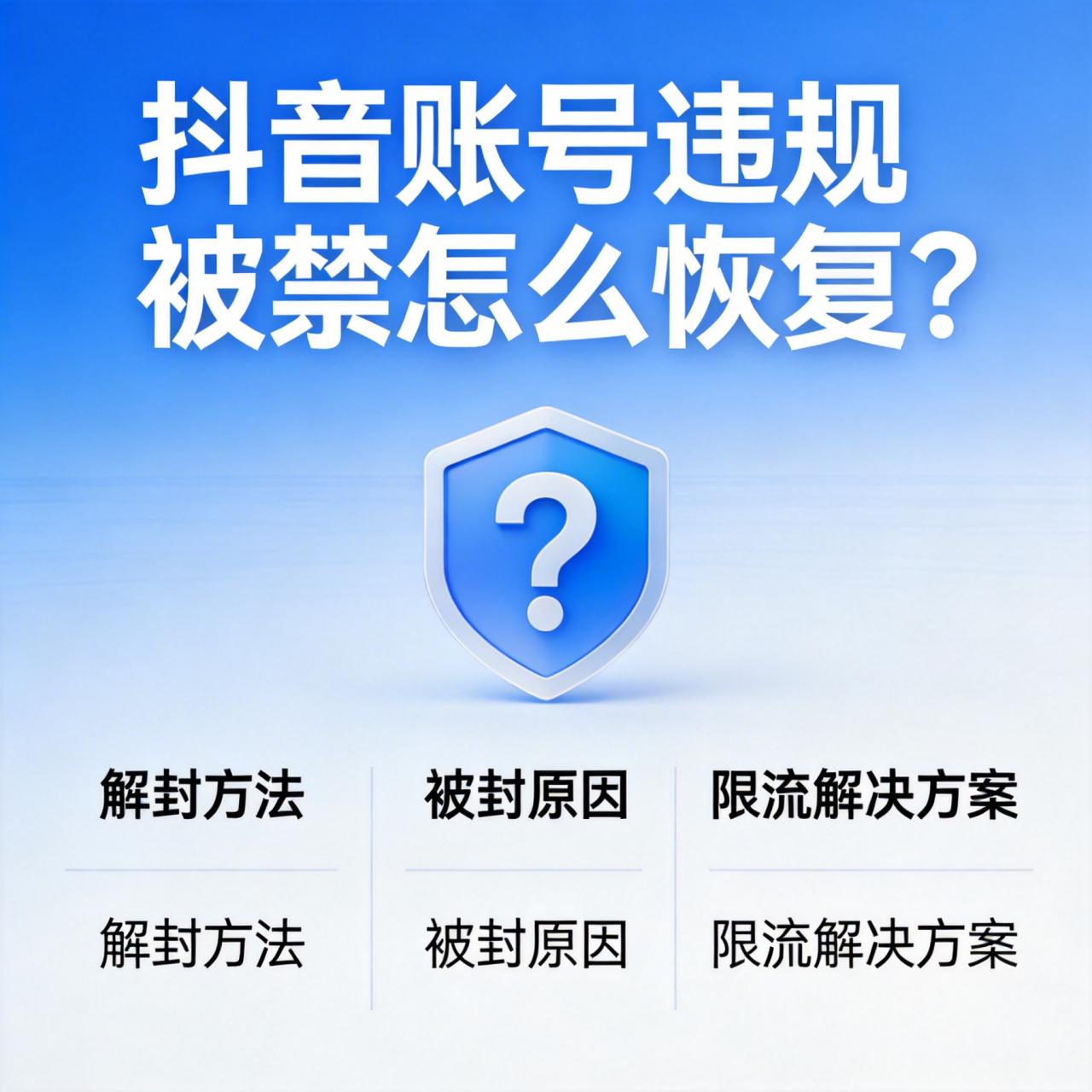 抖音账号违规被禁怎么恢复?含解封方法、被封原因及限流解决方案