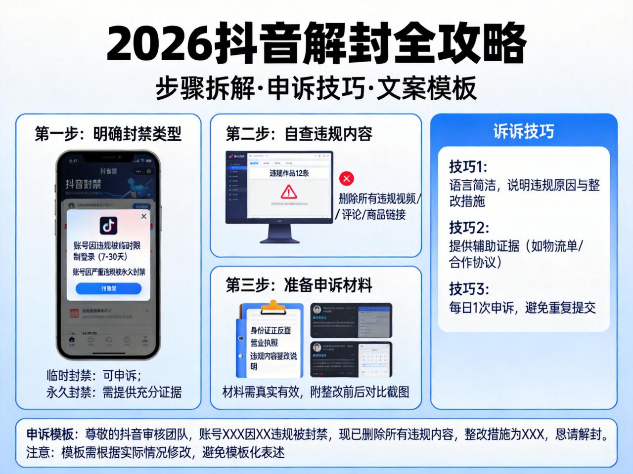 2026抖音解封全攻略:步骤拆解、申诉技巧与文案模板