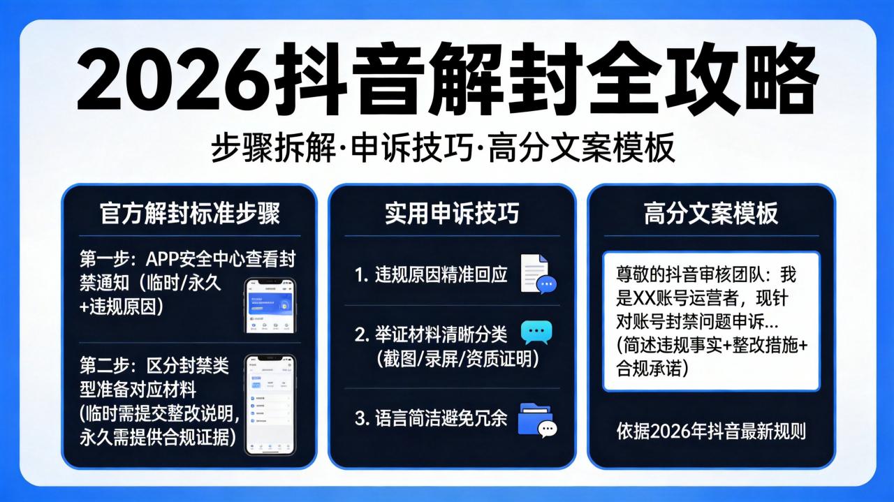 2026抖音解封全攻略:步骤拆解、申诉技巧与高分文案模板