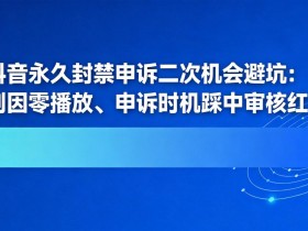 抖音永久封禁申诉二次机会避坑:别因零播放、申诉时机踩中审核红线